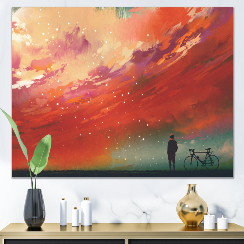 «Video Game Man Bicycling Galatic Storm - Décoration murale moderne en toile, H 16 po x l 32 po x P 1 po, Toile tendue