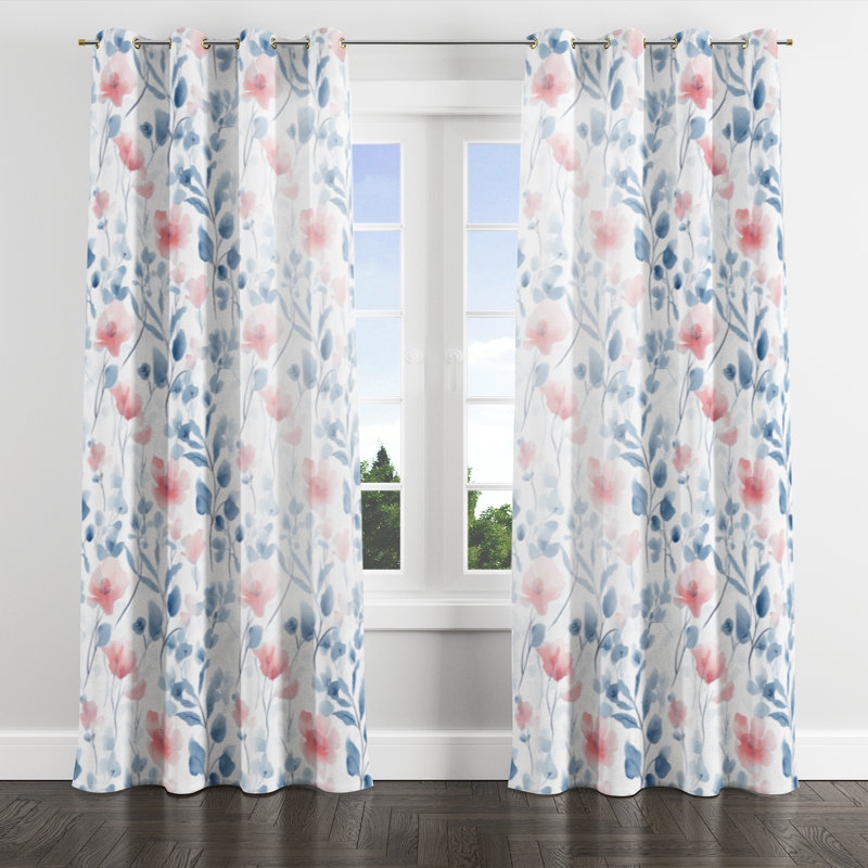 French Country Window curtains - Pink Soft Toile Grommet Curtain - 1 Panel, Gold Grommets, 52" W x 90" L