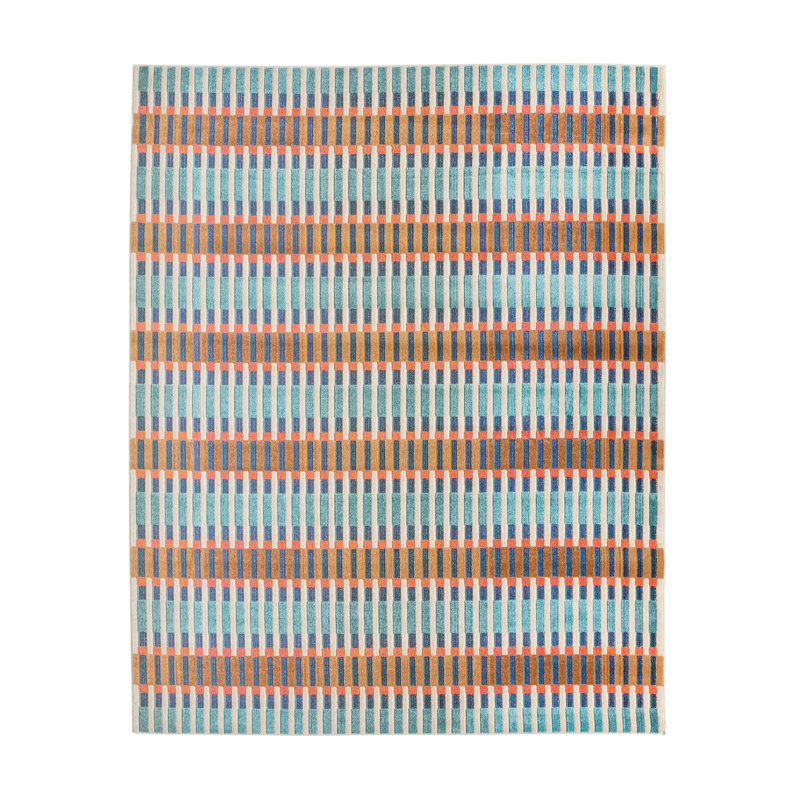 Tapis intérieur / extérieur bleu / orange Sarmiento, Rectangle 9 pi 6 po x 13 pi 6 po