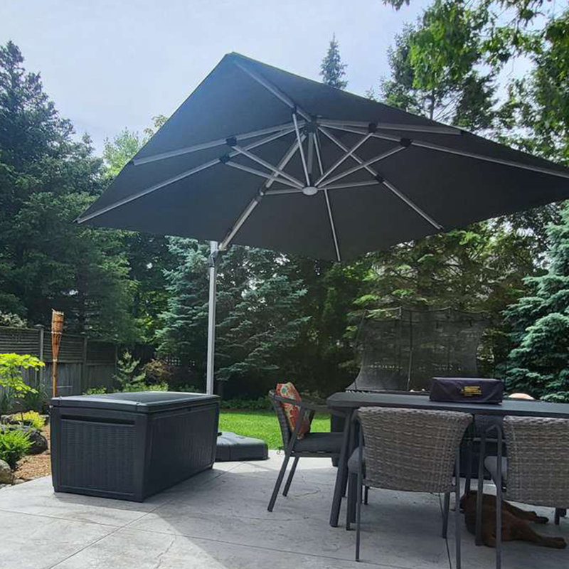 Caliegh Lighted 3.7m x 2.7m Rectangular Cantilever Parasol With Base, Grey