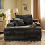 Hogle 48.42'' Wide Upholstered Plush Corduroy Chaise Lounge Sofas With Pillows And Armrests