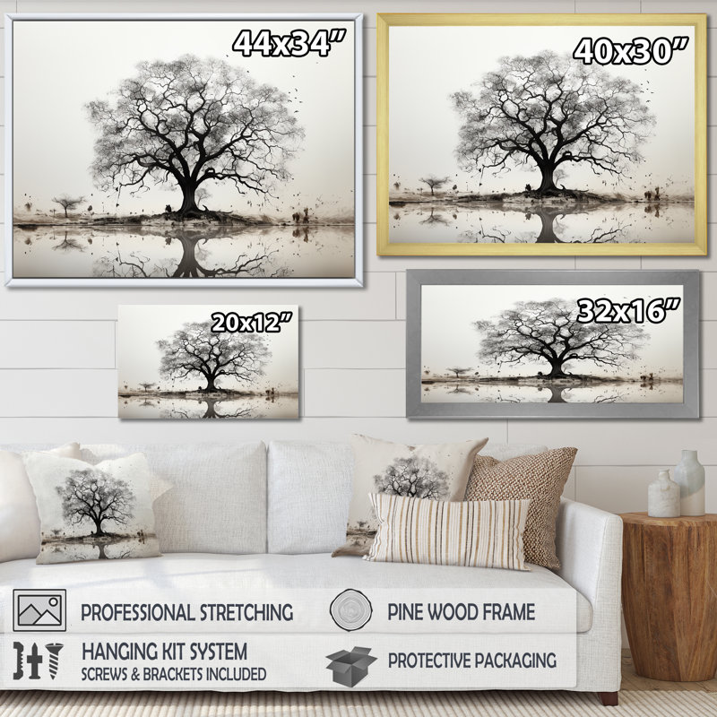 Baobab gris minimalisme IV, H 12 po x l 20 po x P 1 po, Cadre flottant doré