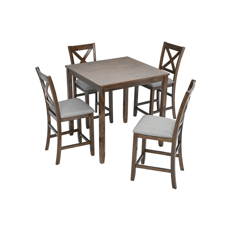Table de salle à manger à hauteur de comptoir pour 4, 5 tables en noyer avec chaises carrées et rembourrées, Noyer