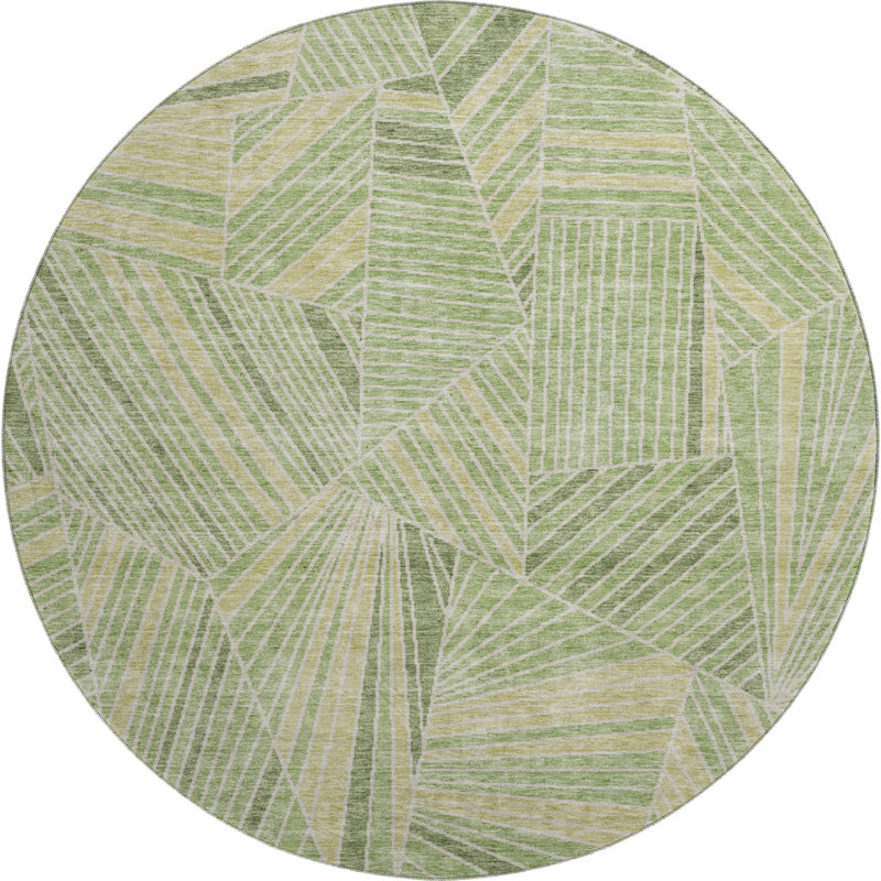 Premium Machine Washable Prisco Green Rug, Round 8'