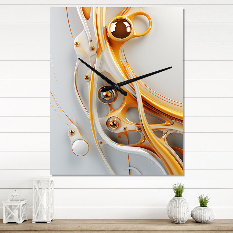 Sublime liquide minimal en or blanc argenté - formes abstraites très grandes horloges murales, H 40 po x l 30 po x P 1 po