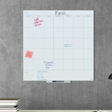 Wall Mounted Floating Glass Dry Erase Calendar Board, 35" X 35", Frosted White Surface, Frameless