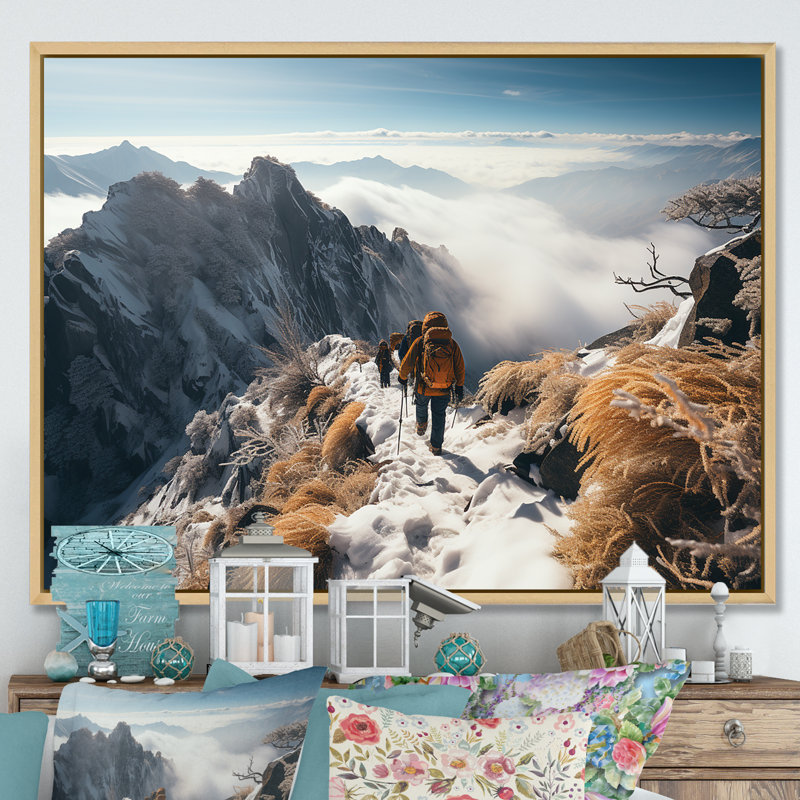 Hick Winter Mountain Track II - Randonnée, art mural, Cadre flottant brun, H 34 po x l 44 po x P 1,5 po