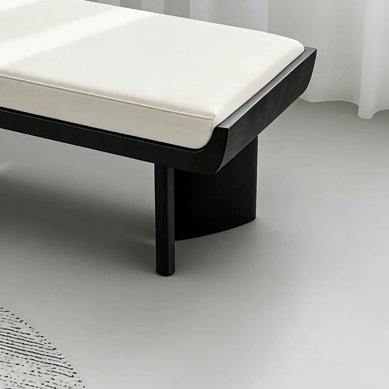 Banc rembourré en bois massif noir, H 17,72 po x l 47,24 po x P 15,75 po