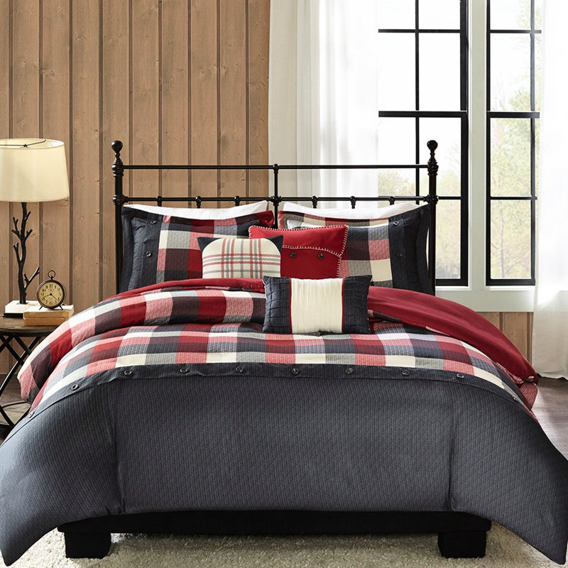 Housse de couette double / grand à chevrons avec coussins décoratifs élégants, Rouge
