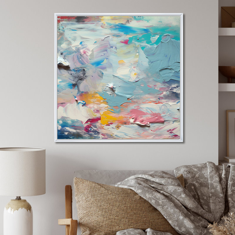 "Summer Memories" abstrait en blanc et bleu I - peinture abstraite sur toile, art mural, H 30 po x l 30 po x P 1 po