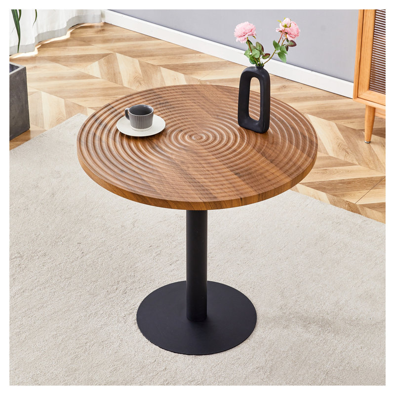 31.5" Round Dining Table with Dark Wood Grain & Annular Texture - Modern Pedestal Bistro Table for Small Spaces