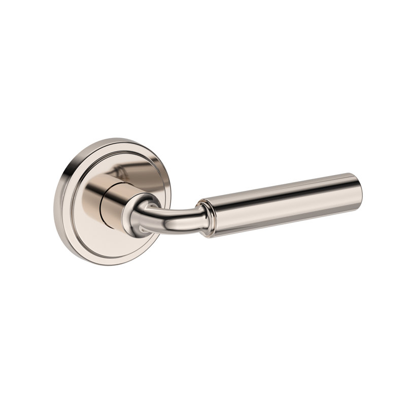 La Conner Passage Lever with Stepped Round Rose in Polished Chrome, Polished Nickel