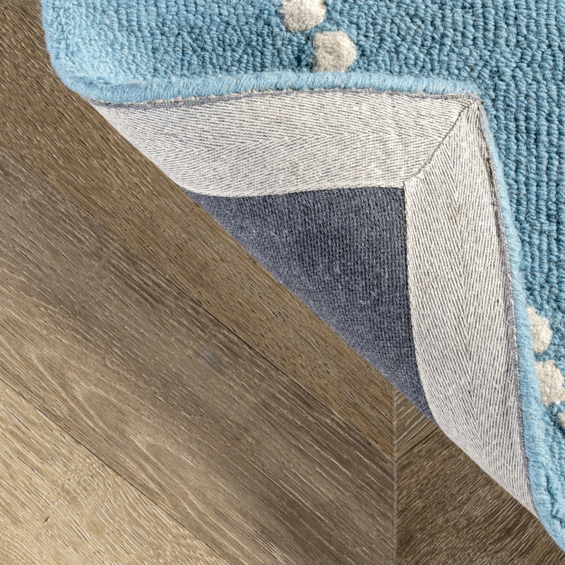 Tapis turquoise / blanc en laine Pariaman, Rectangle 5 pi x 8 pi