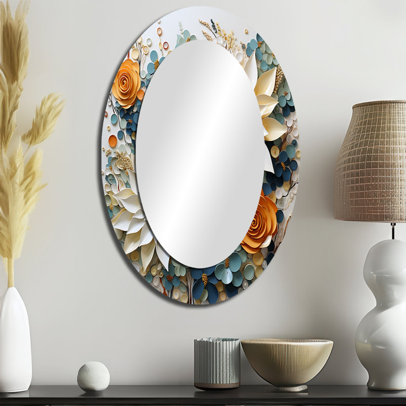 Fleurs blanches succulentes sereines - miroir mural ovale blanc, 36 po x 24 po