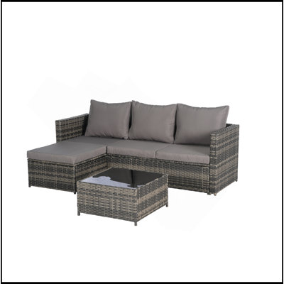 Ensemble de meubles de patio 2 pièces, ensemble modulaire extérieur en forme de L tissé, ensemble de conversation en osier avec repose-pieds, table de détente amovible pour le bord de la piscine