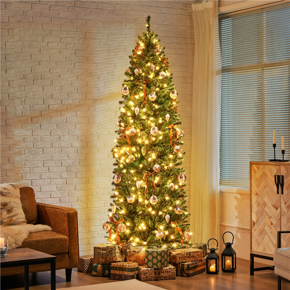 Nyle Pencil Pre-Lit Spruce Christmas Tree, 7.5', Pre-Lit