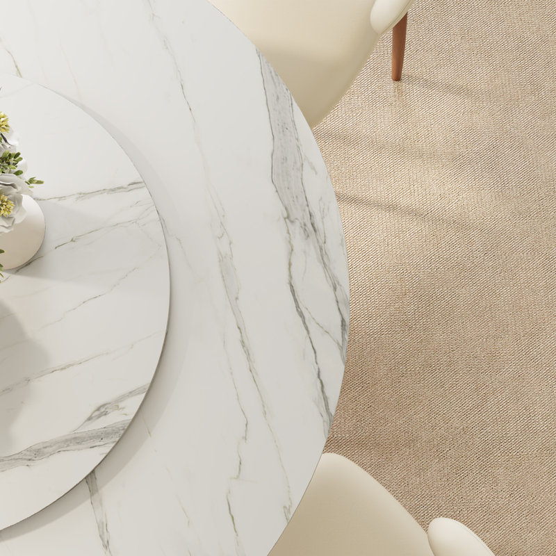 Kitchen Dining Table Set With Lazy Susan Turntable Farmhouse Round Pedestal (1 Table 4 Chairs, 1 Table 6 Chairs), White