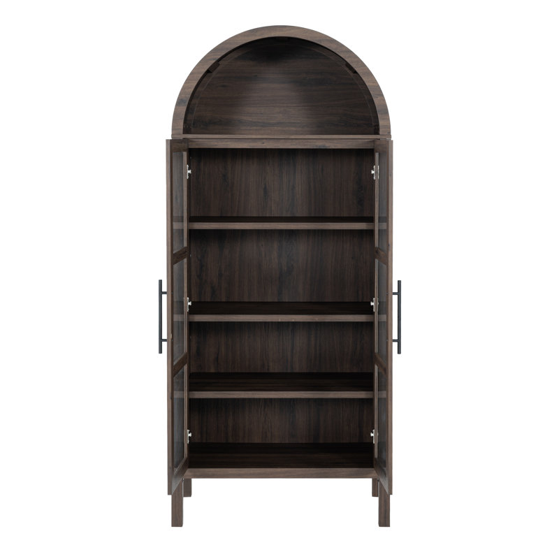 Armoire vitrée arquée de 72 pouces de hauteur, armoire de cuisine en bois, 2 portes en verre arquées, avec rangement et tablettes réglables pour la salle à manger et le salon