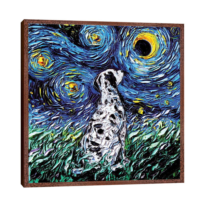 Dalmatian Night by Aja Trier - Painting on Canvas, 45.72 cm H x 45.72 cm W, Brown Framed