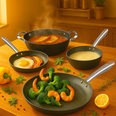 Wok en fonte en nid d'abeille de 12,5 po de Cuisiland avec deux poignées - poêle à frire antiadhésive, longues poignées en acier inoxydable, va au four, rétention de chaleur en fonte classique