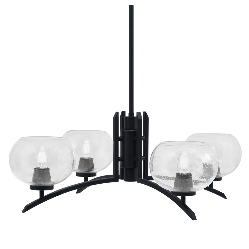 Lustre 4 lumières kurve au fini noir mat avec verre transparent de 7 po