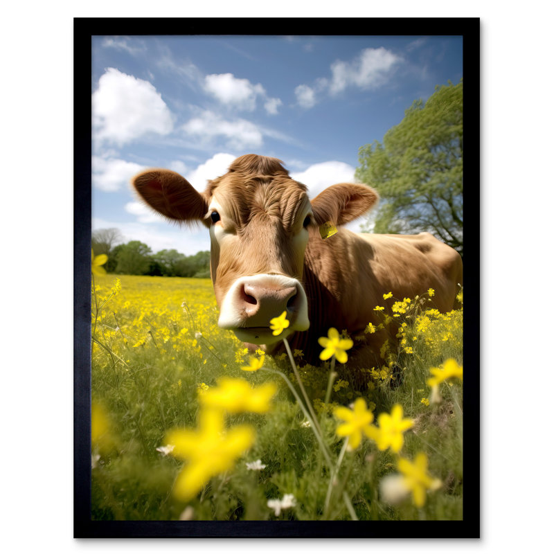 Alashia Buttercup The Cow Meadow Flowers Countryside Animal - Single Picture Frame Print