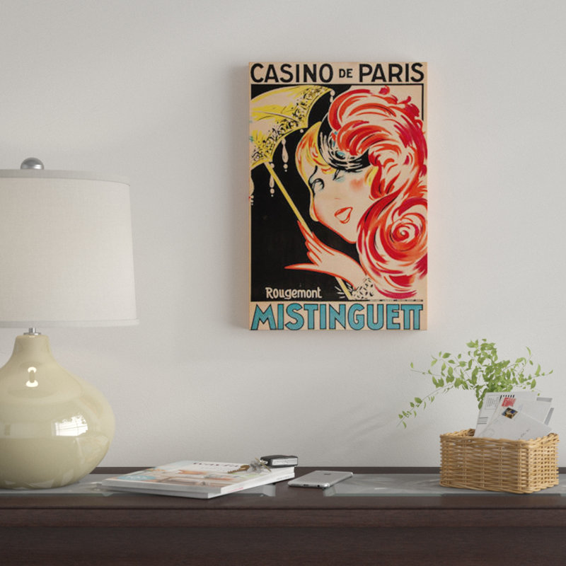 « mistinguett casino de paris », publicité rétro sur toile, H 18 po x l 12 po x P 1,5 po