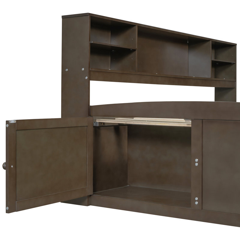 Allcot 4 Drawers Storage Daybed with Bookcase and Cabinet, Brown