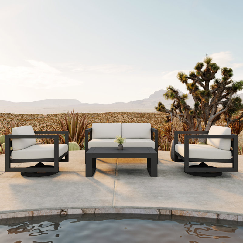 Avion 4 Piece Loveseat Set With Swivel, Slate, Canvas Natural Sunbrella® Canvas