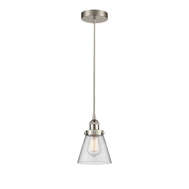 Mini-luminaire suspendu 1 lumière Cone, Clair, H 9,5 po x l 6,25 po x P 6,25 po, Nickel satiné brossé