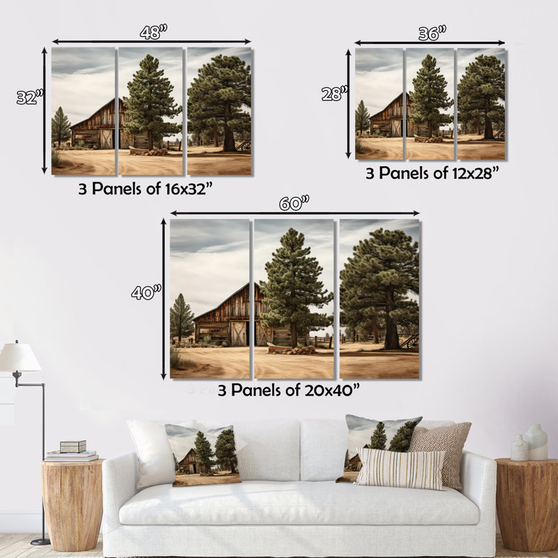 Pine Tree Rustic Charm - Print on Canvas, 24" H x 32" W x 1" D, Silver Floater Framed