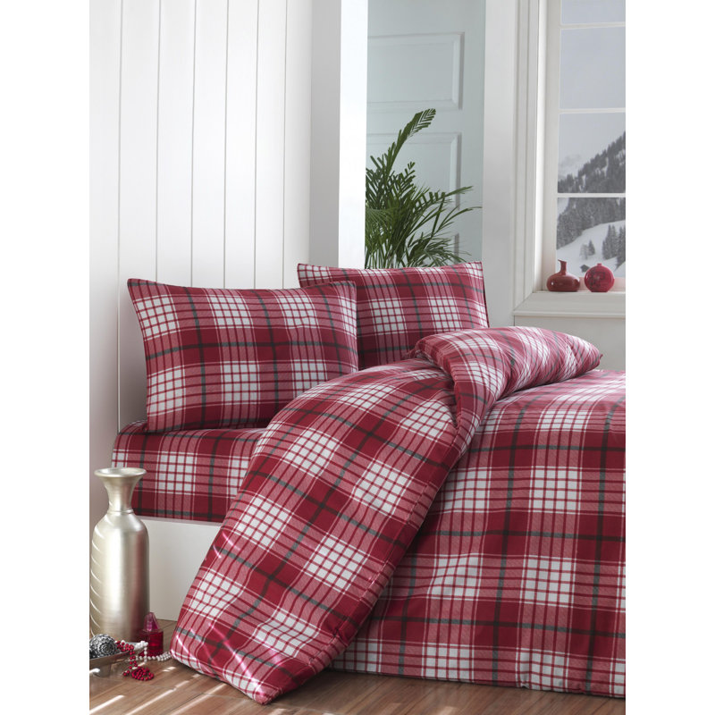 Ensemble de housse de couette double, rouge et blanc, 86,6 po x 86,6 po | 65% coton, 35% polyester, 120 fils au pouce carré | Lavable à la machine, housse de couette et enveloppe à fermeture à boutons | Une literie confortable et élégante pour toute chambre à coucher