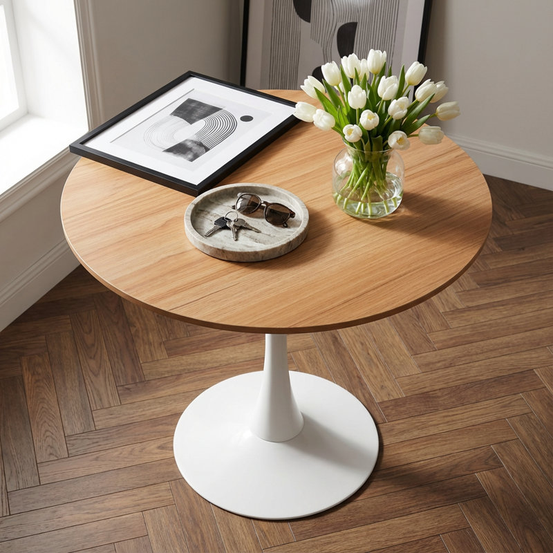 Table de salle à manger Mid-Century, H 28,74 po x L 31,5 po x l 31,5 po, Chêne, Blanc