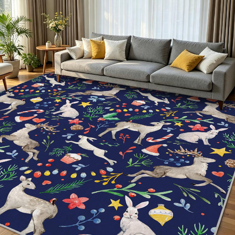 Tapis transparent lavable à la machine, ornements de Noël avec tapis d'intérieur, Rectangle 71 po x 98 po
