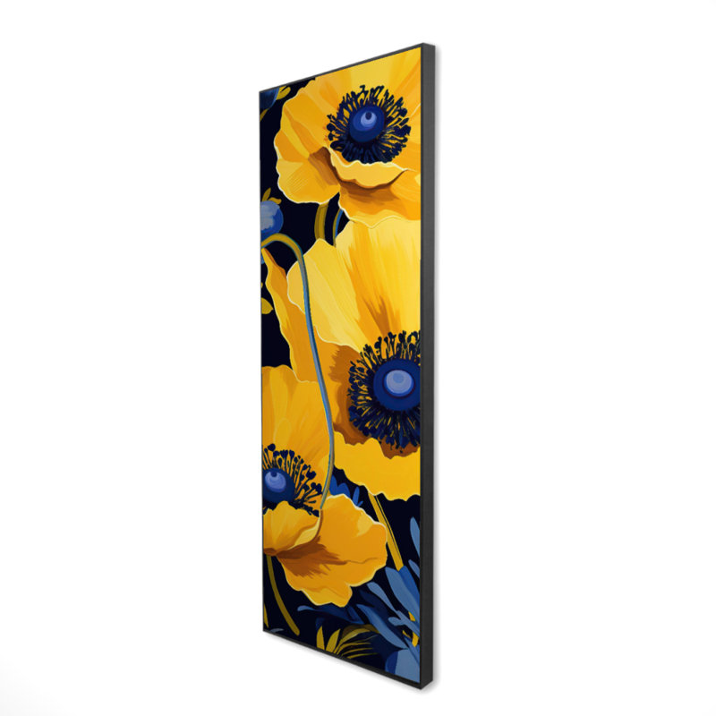 Jaune et bleu - Toile encadrée florale pour la décoration intérieure