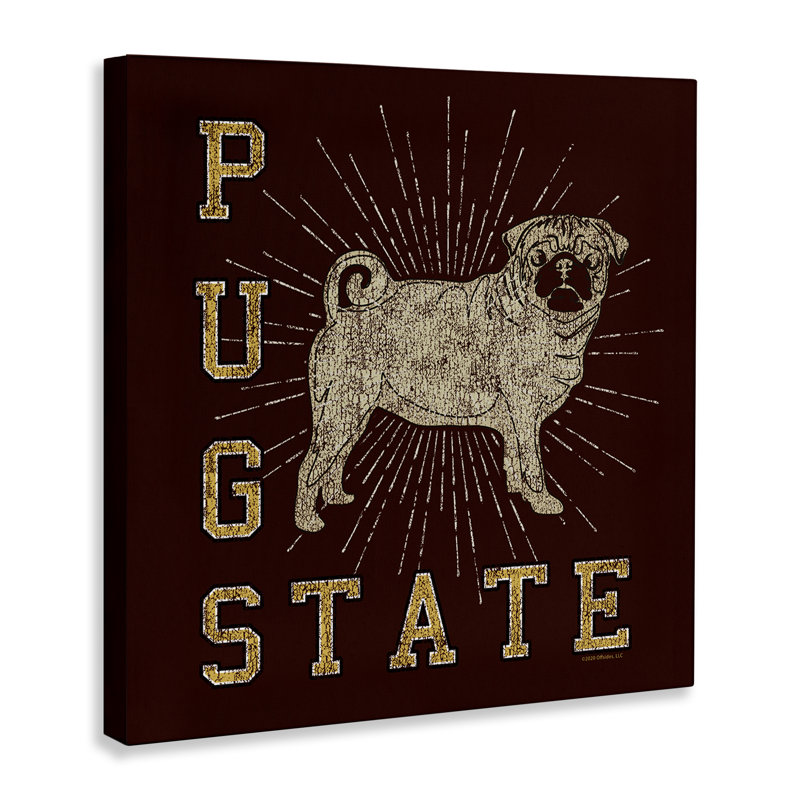Art mural sur toile «Varsity Pug State» par Spirit Animals / Life Is High, H 17 po x l 17 po