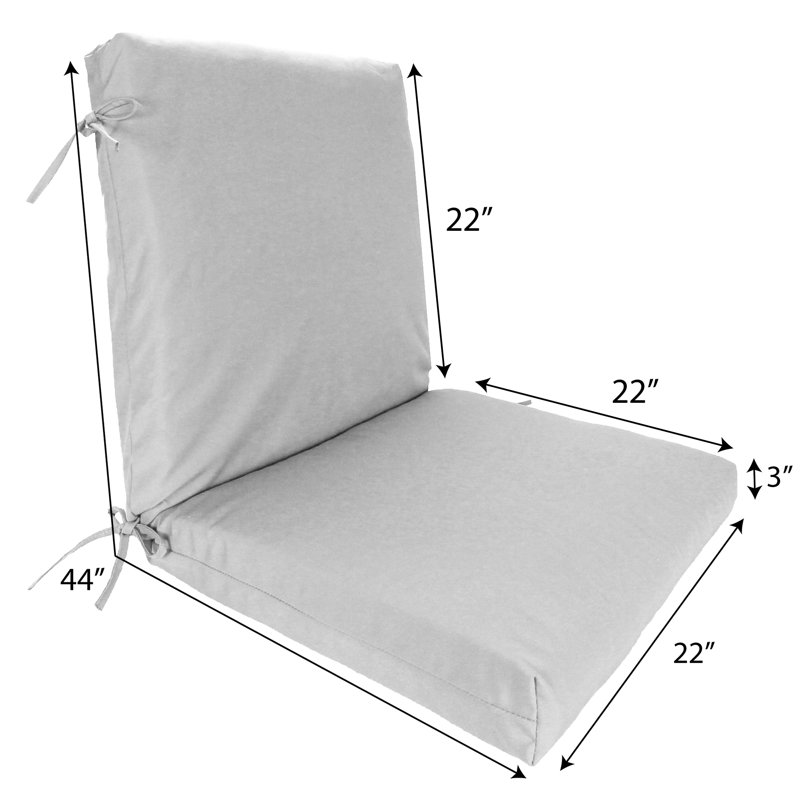 22" x 44" Outdoor Chair Cushion with Ties, Blue
