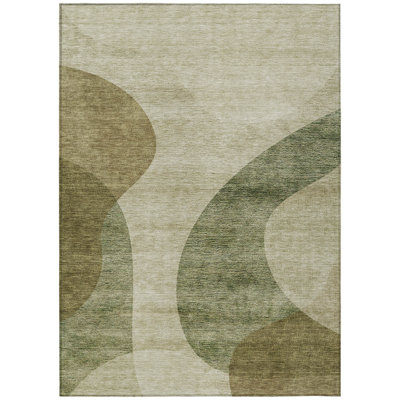 3' X 5' Beige And Chocolate Abstract Washable Indoor Outdoor Area Rug