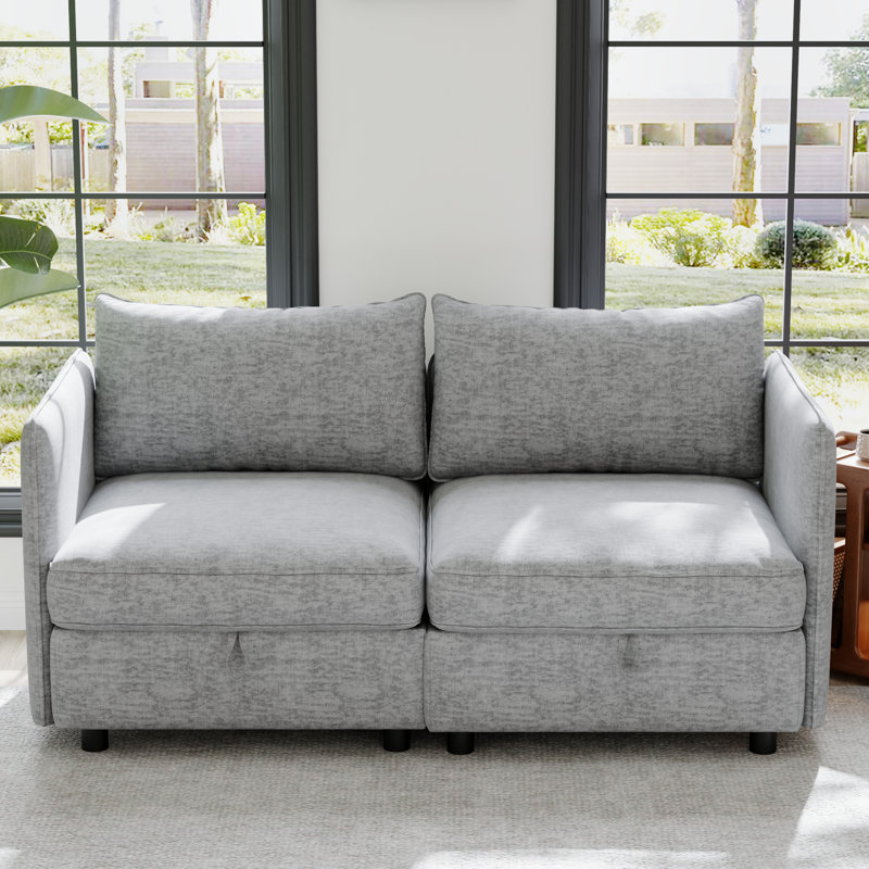 Canapé modulaire rembourré 2 places Hamza, Gris chenille