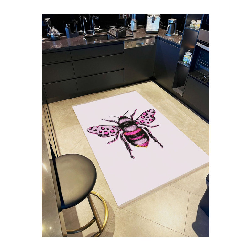 Tapis décoratif tissé rose lavable à la machine, Rectangle 5 pi 1 po x 7 pi 7 po
