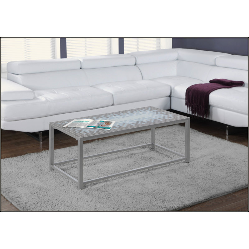 Table basse, accent, cocktail, rectangulaire, salon, L 42 po, carrelage bleu, métal gris, transitionnel, Gris