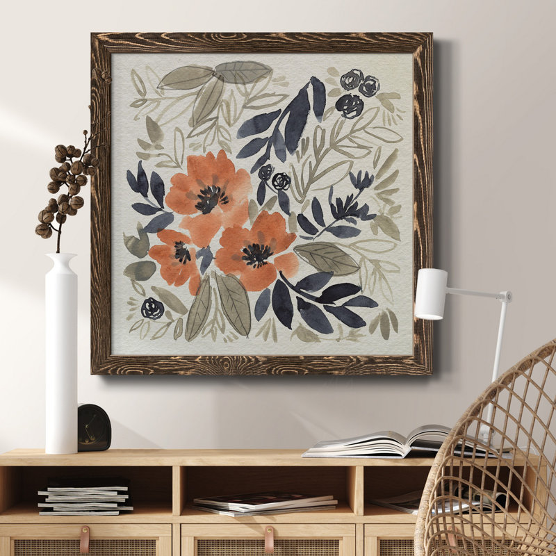 Sienna & Paynes Flowers II - Toile encadrée de qualité supérieure - prête à être accrochée, H 17 po x l 17 po x P 1,5 po