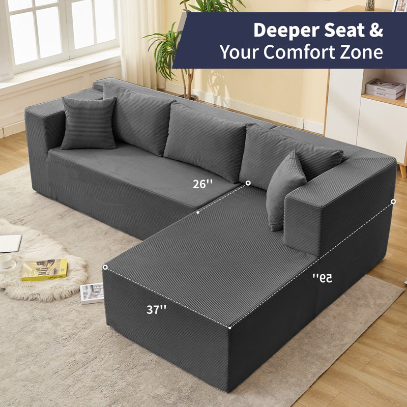 Canapé modulaire rembourré Bixton Boneless Ebern Designs, Gris foncé