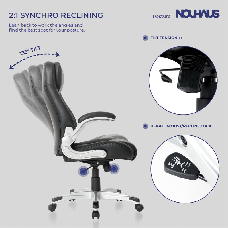 Flat Black Faux Leather Ergonomic Executive Office Chair