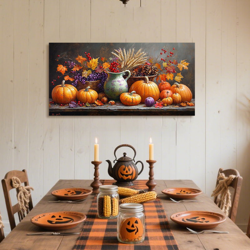 Art mural en forme de citrouille rustique en 2 dimensions, H 28 po x l 58 po