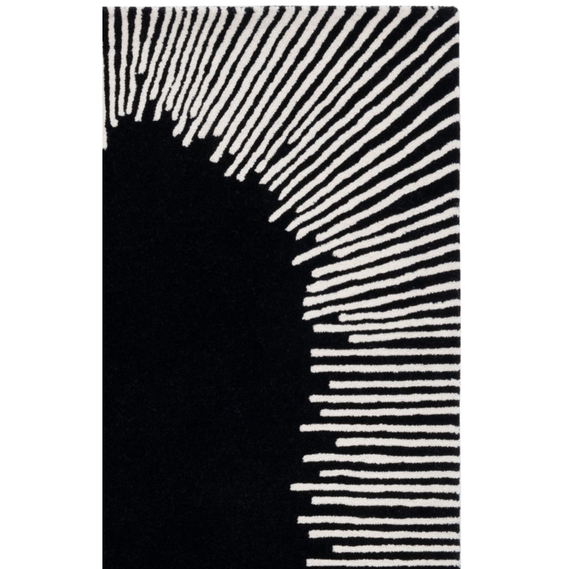 Jarie Hand Tufted Wool/Cotton Abstract Rug in Black/Ivory, Rectangle 8' x 10'