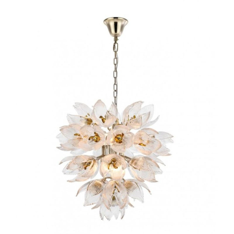 Lustre Daisy, Verre strié, Nickel poli, 30" Diameter x 33" Height