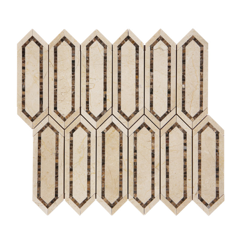 2" x 6.5" Natural Stone Color Variation Honeycomb Mosaic Wall & Floor Tile, Cream Marfil / Dark Emperador