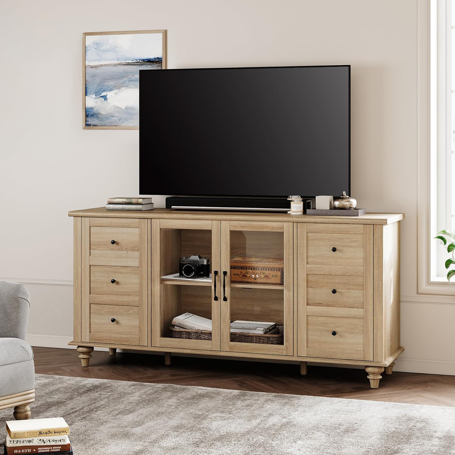 August Grove® Glass Door Farmhouse TV Stand For Tvs Up To 75 Inch, 58 ...