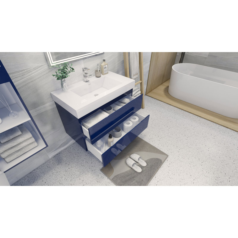 Ensemble de meuble-lavabo simple mural 36 po Mitul, Bleu nuit